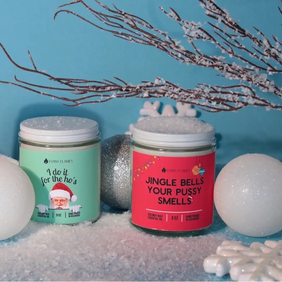 Funny Flames Jingle Bells Santa Smells Humorous Gift Eucalyptus Christmas Candle - Picture 5 of 7